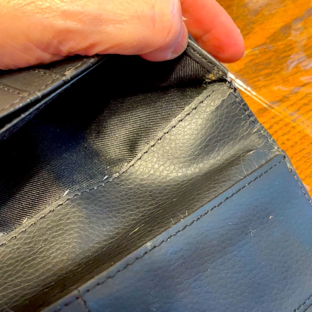 Guang  Tung AUTHENTIC hammered look LEATHER wallet black tan - Picture 7 of 14